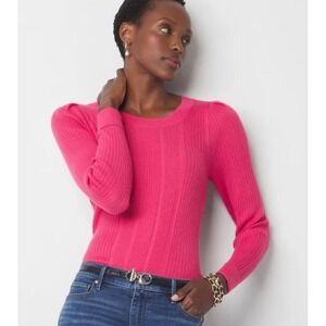 White House Black Market Cashmere Blend Crewneck Sweater Pink Ribbed S Small